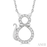 1/10 Ctw Cat Shape Petite Single Cut Diamond Fashion Pendant With Chain in 10K White Gold